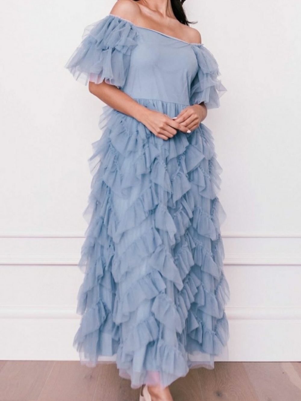 Jessakae Isla Maxi Dress Tulle size XL Dusty Blue NEW $175